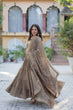Load image into Gallery viewer, Brown Luxury Star Georgette Gown with Designer Embroidered Dupatta – 5-Layer Frill Flai
