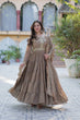 Load image into Gallery viewer, Brown Luxury Star Georgette Gown with Designer Embroidered Dupatta – 5-Layer Frill Flai