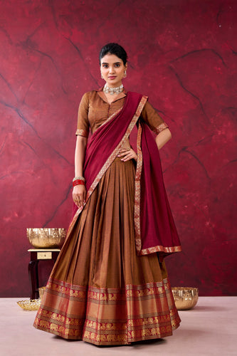 Brown Narayan Pet Cotton Lehenga Set ClothsVilla