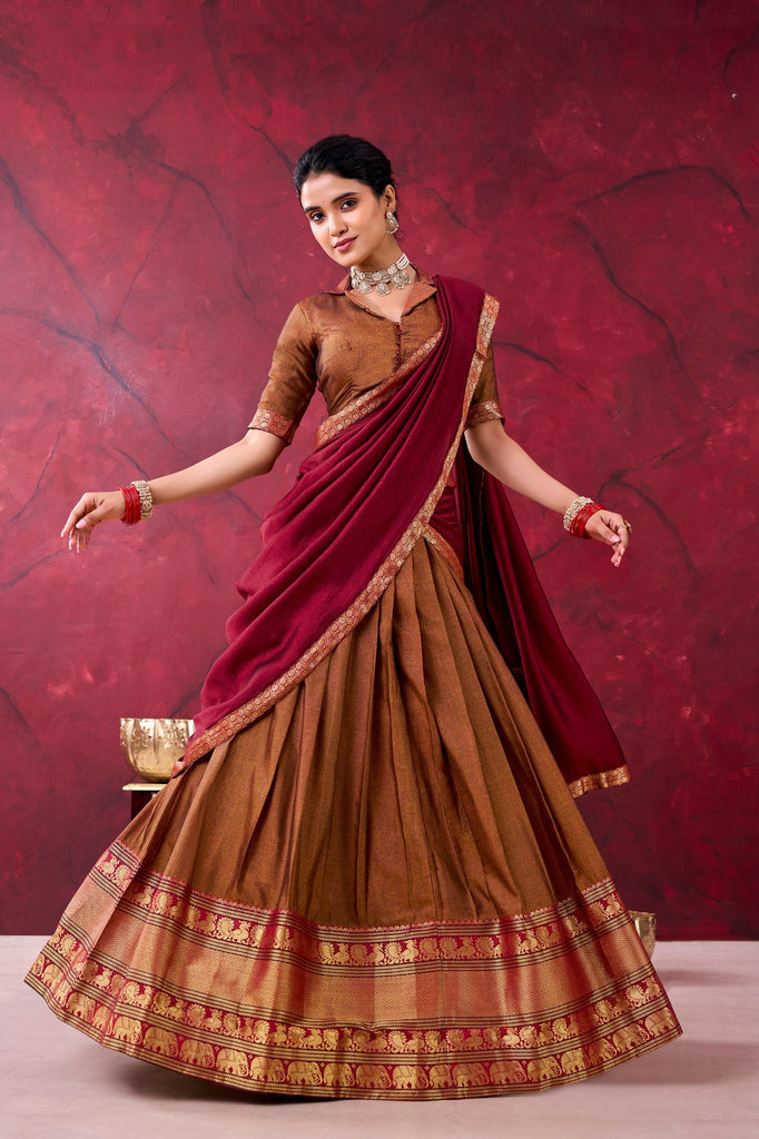 Brown Narayan Pet Cotton Lehenga Set ClothsVilla