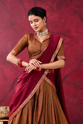 Brown Narayan Pet Cotton Lehenga Set ClothsVilla