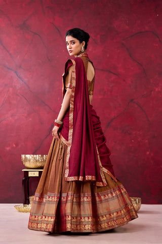 Brown Narayan Pet Cotton Lehenga Set ClothsVilla
