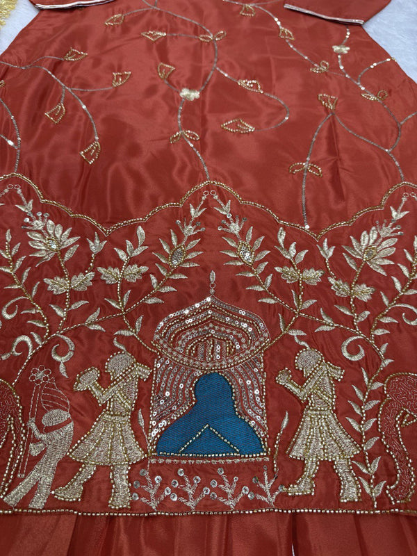 Brown Natural Crepe Silk Embroidered Lehenga Set with Beads, Sequins & Dupatta ClothsVilla