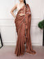 Brown Pearl work Satin Saree ClothsVilla