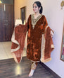 Load image into Gallery viewer, Brown Premium Designer Party Wear Velvet Top, Palazzo &amp; Dupatta Set Clothsvilla