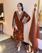 Load image into Gallery viewer, Brown Premium Designer Party Wear Velvet Top, Palazzo &amp; Dupatta Set Clothsvilla