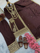 Load image into Gallery viewer, Brown Premium Designer Ready-to-Wear Top, Plazzo &amp; Dupatta Set Clothsvilla