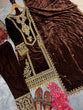 Load image into Gallery viewer, Brown Premium Designer Readymade Viscose Velvet Top, Plazzo &amp; Dupatta Set – Party Wear Elegance Clothsvilla