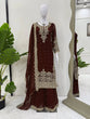 Load image into Gallery viewer, Brown Premium Faux Georgette Top-Plazo Set with Dupatta – Coding, Sequin &amp; Rivet Moti Work ClothsVilla