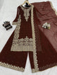 Load image into Gallery viewer, Brown Premium Faux Georgette Top-Plazo Set with Dupatta – Coding, Sequin &amp; Rivet Moti Work ClothsVilla