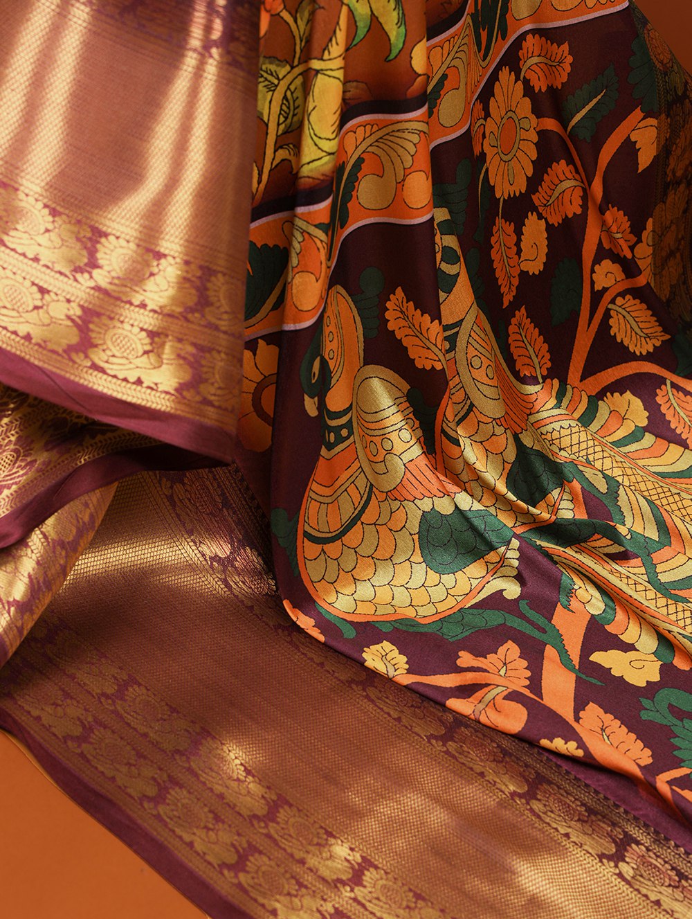 Brown Printed Dola Silk Saree Set for Weddings & Special Occasions ClothsVilla