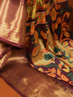 Load image into Gallery viewer, Brown Printed Dola Silk Saree Set for Weddings &amp; Special Occasions ClothsVilla