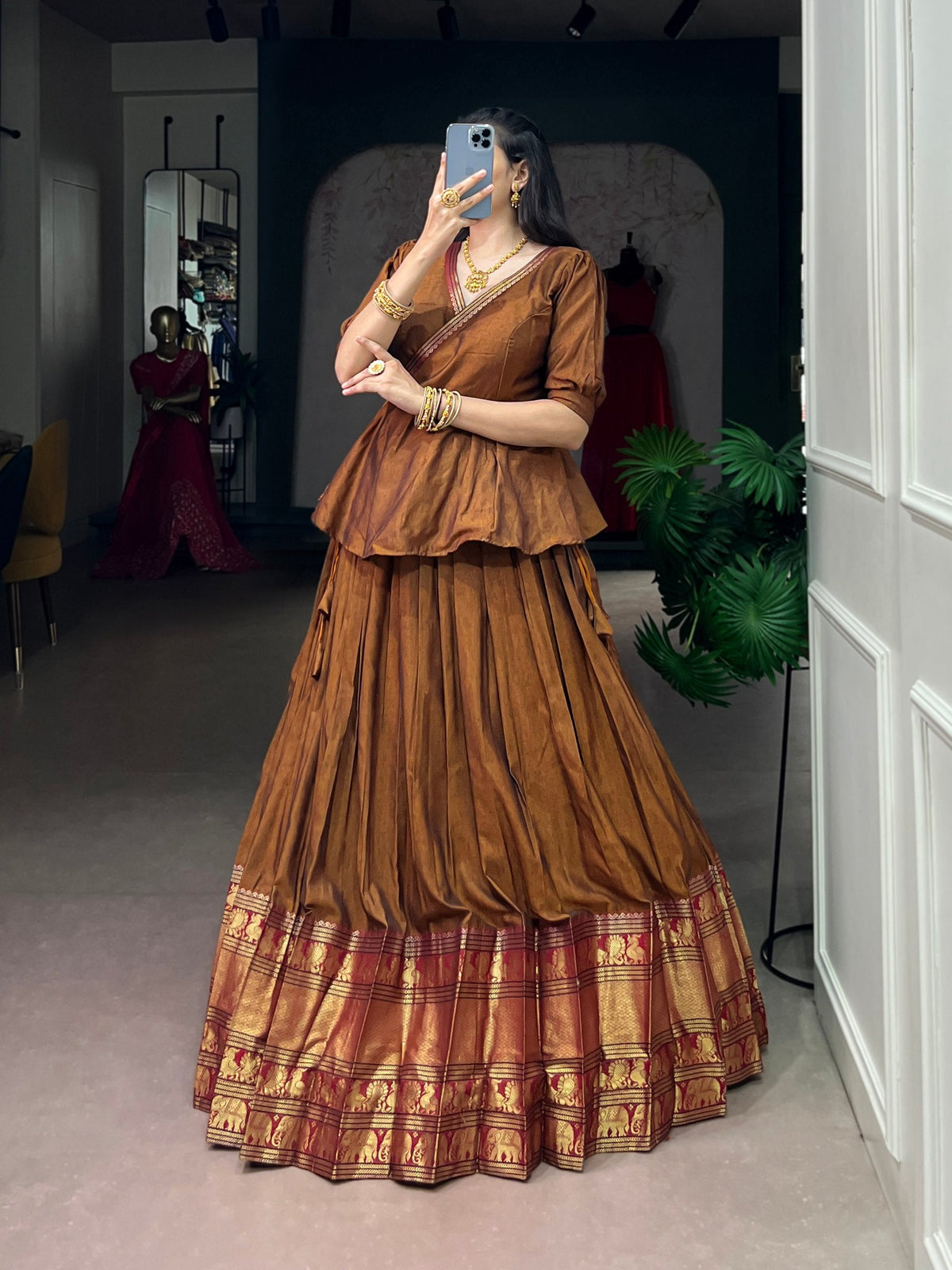 Brown Pure Cotton Lehenga Choli ClothsVilla