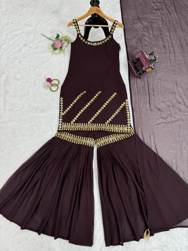 Brown Rakhi Special Elegant Sharara Set ClothsVilla