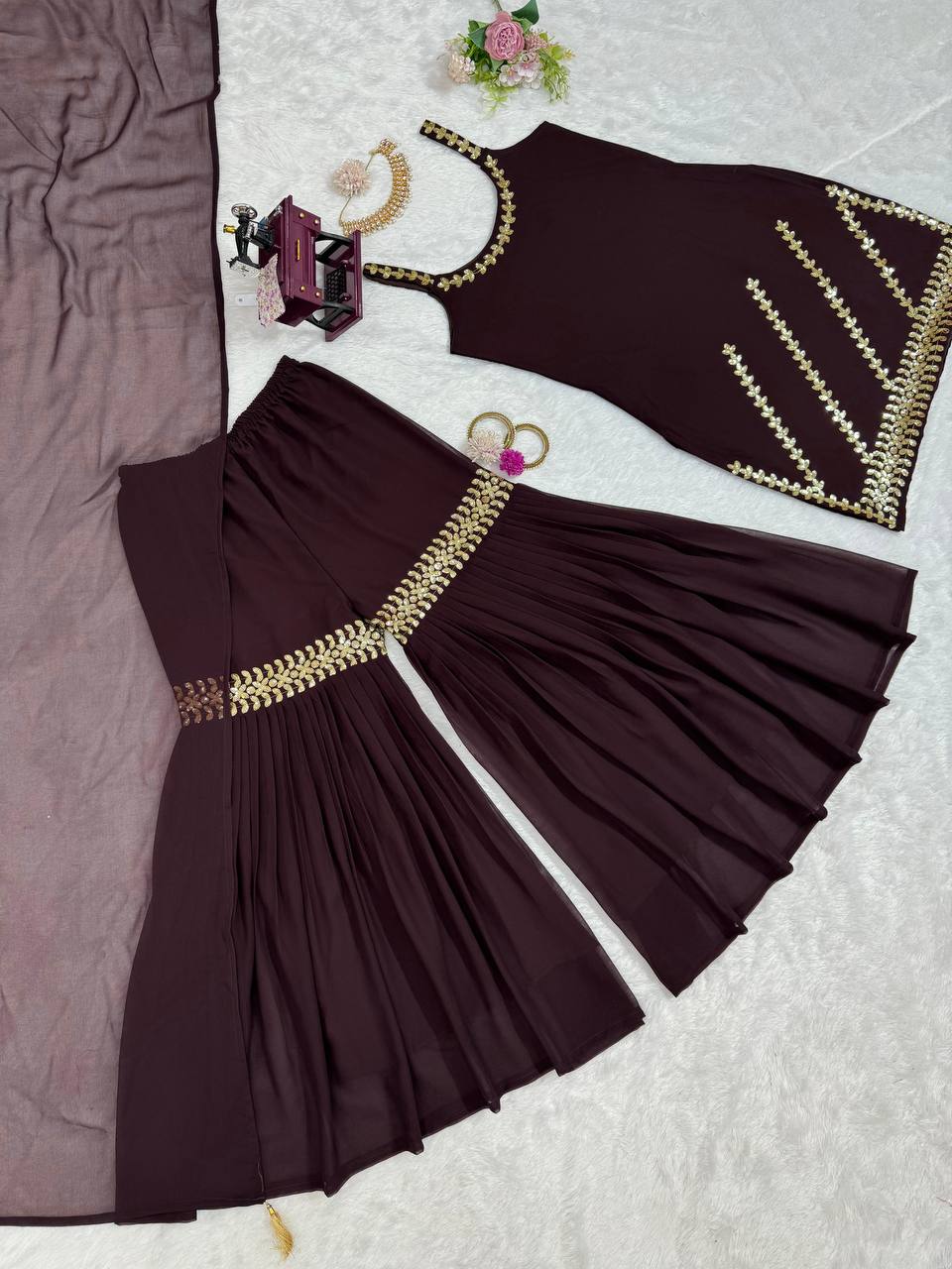 Brown Rakhi Special Elegant Sharara Set ClothsVilla