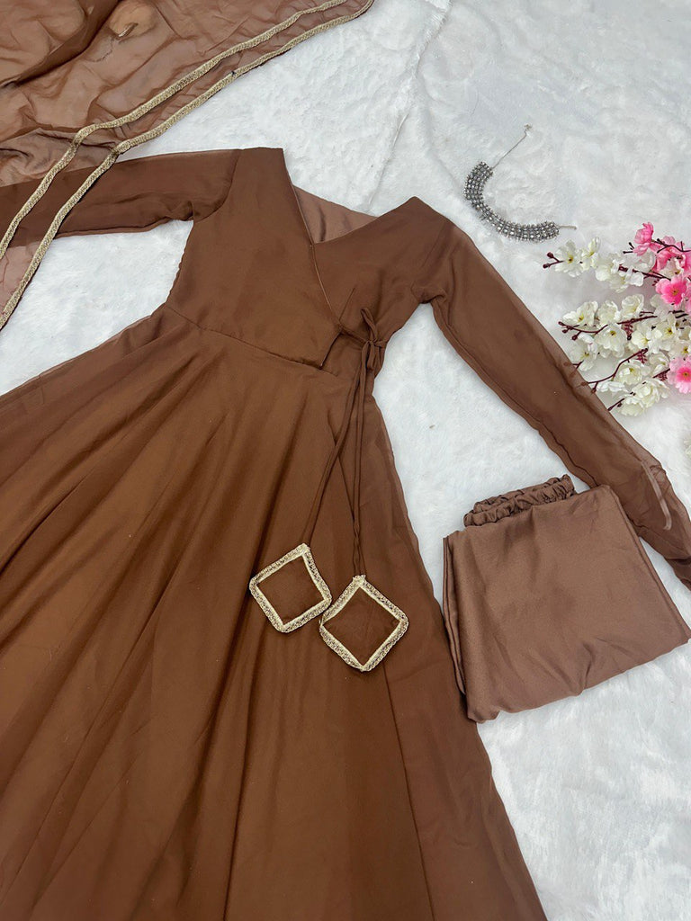 Brown Ri8 Fashion Exclusive Georgette Anarkali Suit - Elegance Meets Modern Touch ClothsVilla