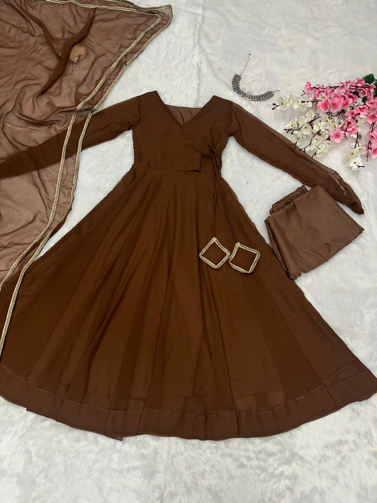 Brown Ri8 Fashion Exclusive Georgette Anarkali Suit - Elegance Meets Modern Touch ClothsVilla