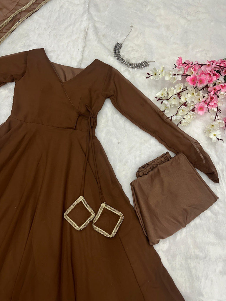 Brown Ri8 Fashion Exclusive Georgette Anarkali Suit - Elegance Meets Modern Touch ClothsVilla