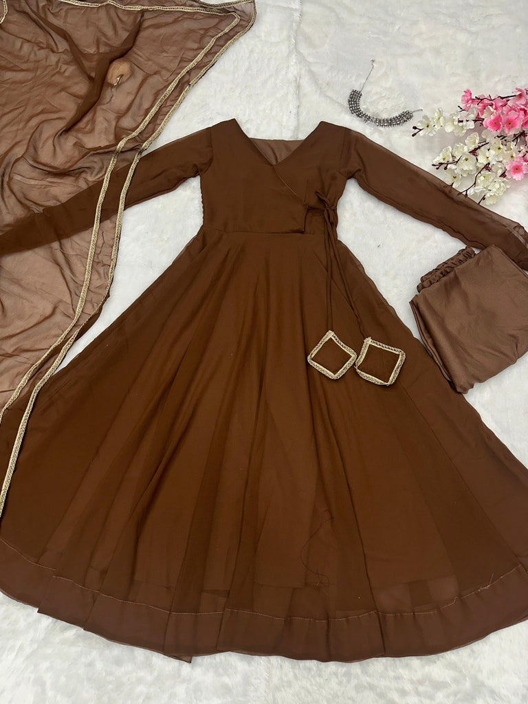 Brown Ri8 Fashion Exclusive Georgette Anarkali Suit - Elegance Meets Modern Touch ClothsVilla