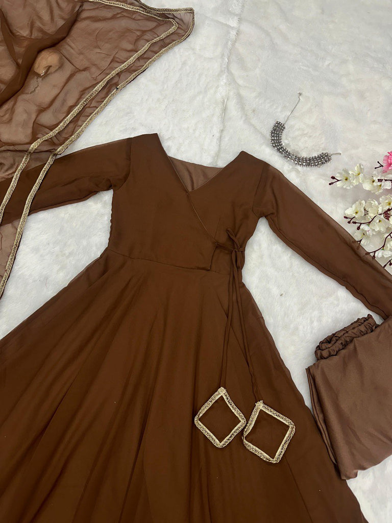 Brown Ri8 Fashion Exclusive Georgette Anarkali Suit - Elegance Meets Modern Touch ClothsVilla