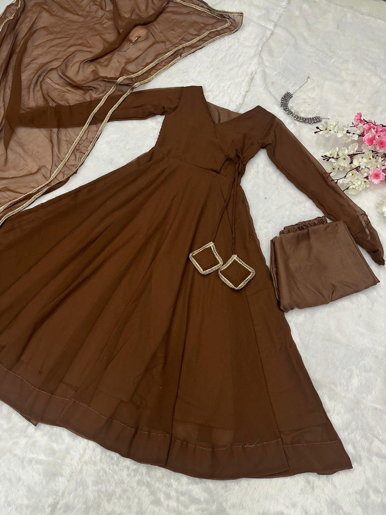 Brown Ri8 Fashion Exclusive Georgette Anarkali Suit - Elegance Meets Modern Touch ClothsVilla