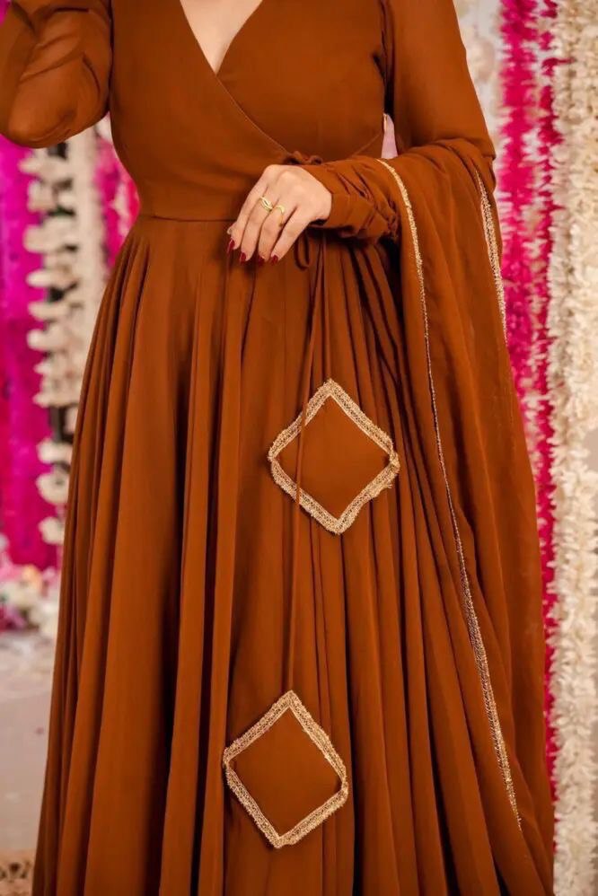 Brown Ri8 Fashion Exclusive Georgette Anarkali Suit - Elegance Meets Modern Touch ClothsVilla