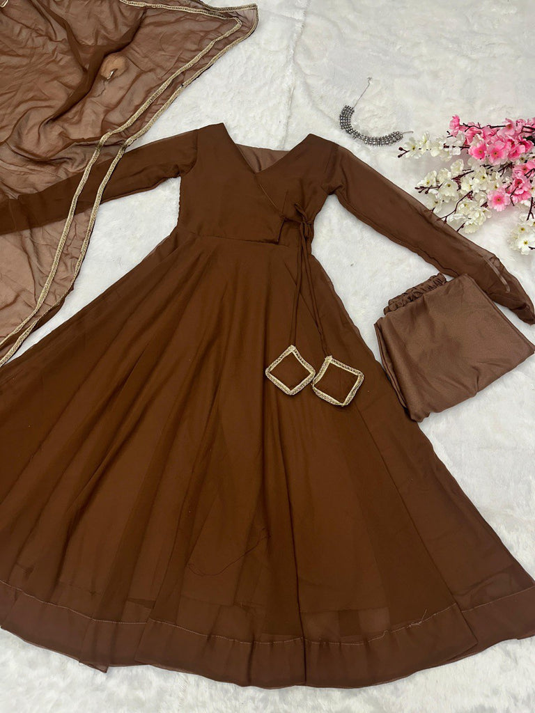 Brown Ri8 Fashion Exclusive Georgette Anarkali Suit - Elegance Meets Modern Touch ClothsVilla