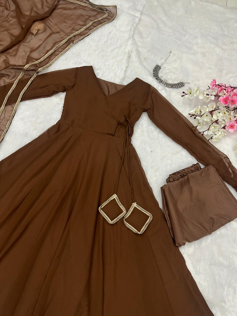 Brown Ri8 Fashion Exclusive Georgette Anarkali Suit - Elegance Meets Modern Touch ClothsVilla