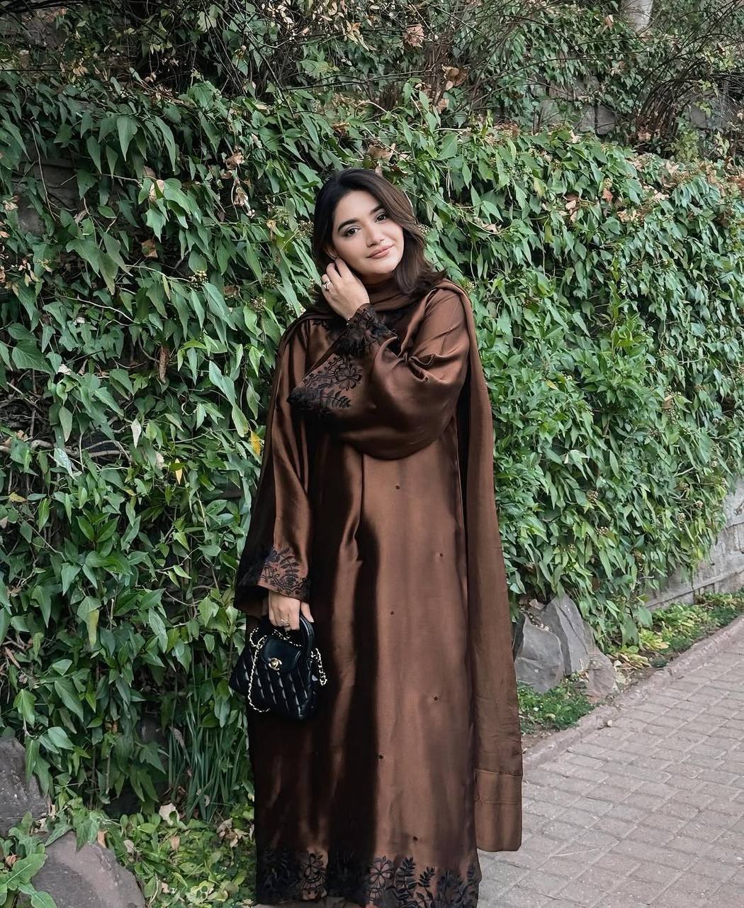 Brown Satin Kaftan Set With Palazzo ClothsVilla