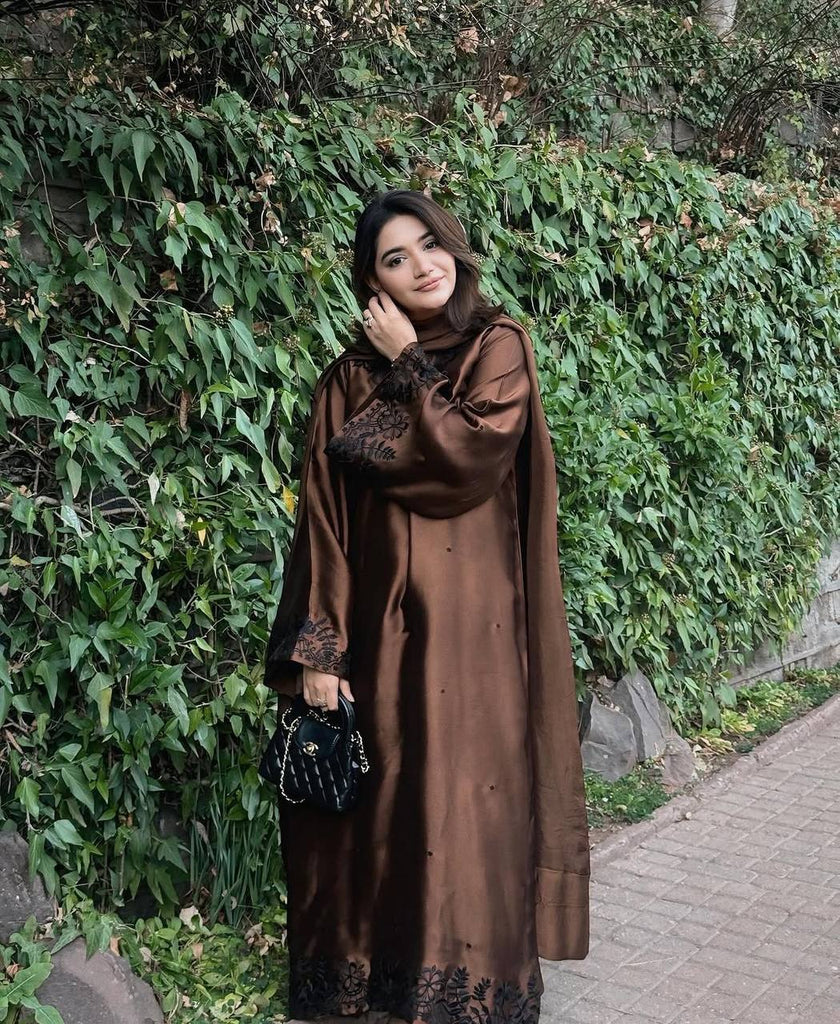 Brown Satin Kaftan Set With Palazzo ClothsVilla