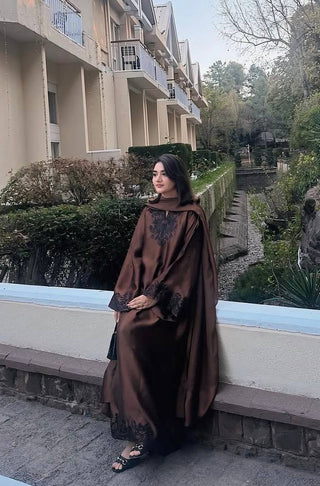 Brown Satin Kaftan Set With Palazzo ClothsVilla