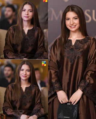 Brown Satin Kaftan Set With Palazzo ClothsVilla
