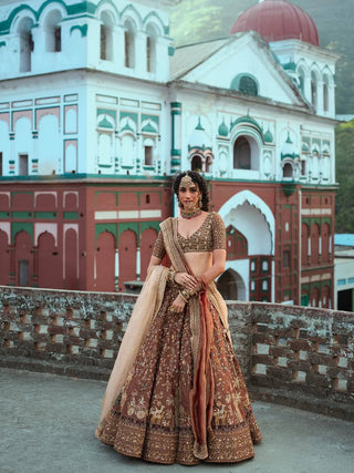 Brown Silk Dori & Thread Work Lehenga set ClothsVilla
