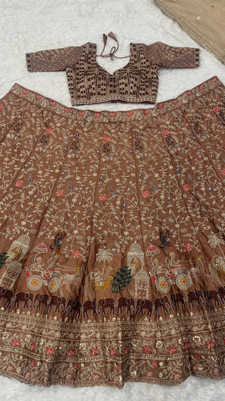 Brown Silk Dori & Thread Work Lehenga set ClothsVilla