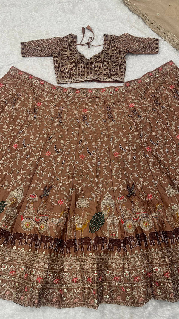 Brown Silk Dori & Thread Work Lehenga set ClothsVilla