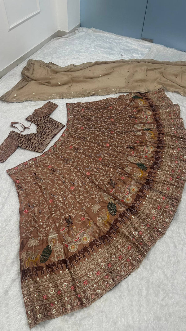 Brown Silk Dori & Thread Work Lehenga set ClothsVilla
