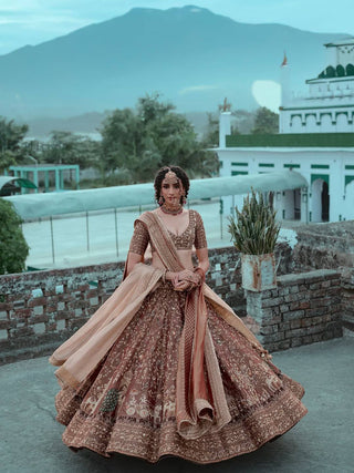 Brown Silk Dori & Thread Work Lehenga set ClothsVilla