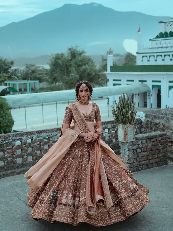 Brown Silk Dori & Thread Work Lehenga set ClothsVilla