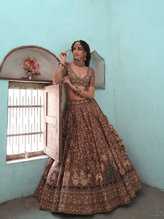 Brown Silk Dori & Thread Work Lehenga set ClothsVilla