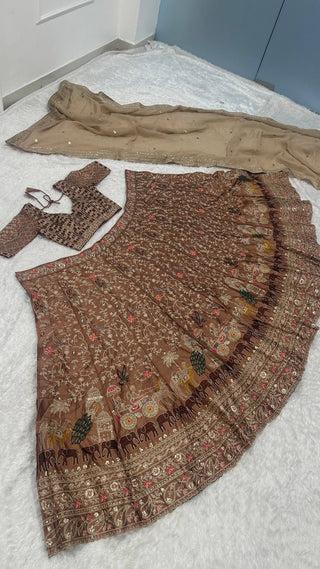 Brown Silk Dori & Thread Work Lehenga set ClothsVilla