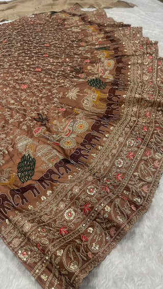 Brown Silk Dori & Thread Work Lehenga set ClothsVilla