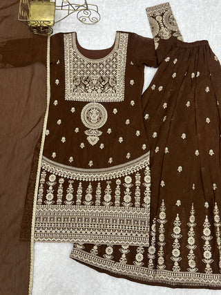 Brown Silk Embroidered Sharara Suit ClothsVilla