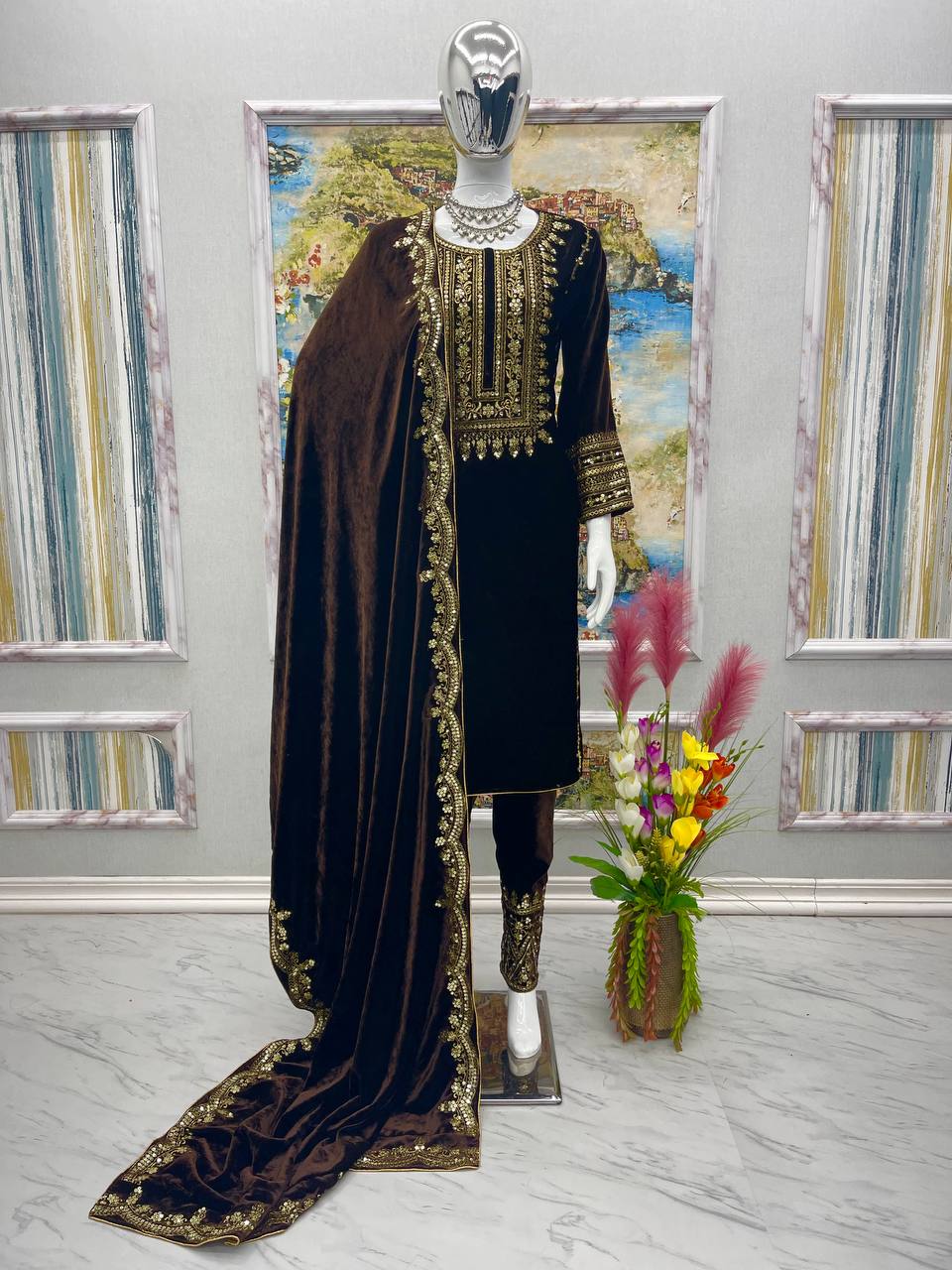 Brown Stunning Look Collection - Elegant Velvet Ensemble Clothsvilla Main image
