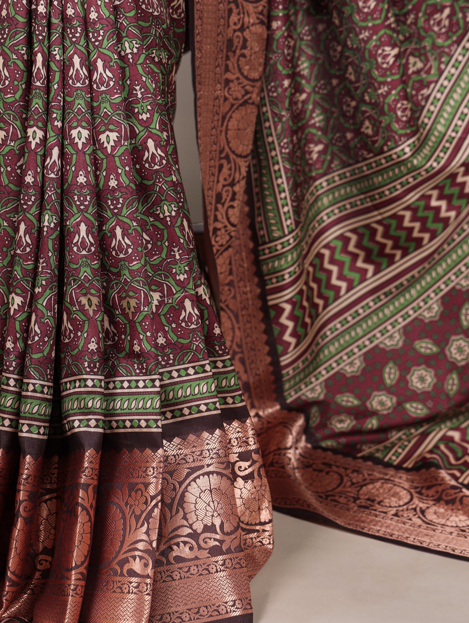 Brown Tasar Silk Printed Saree ClothsVilla