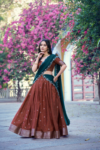 Brown Traditional Festive Checks Lehenga Set ClothsVilla