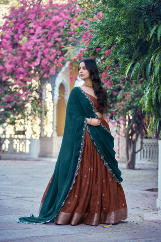 Brown Traditional Festive Checks Lehenga Set ClothsVilla
