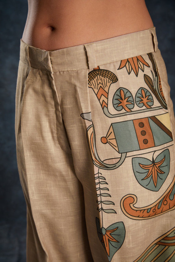 Brown Trendy Printed Linen Co-Ord Set Top & Pant ClothsVilla