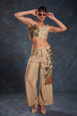 Brown Trendy Printed Linen Co-Ord Set Top & Pant ClothsVilla