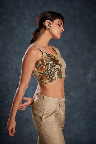 Brown Trendy Printed Linen Co-Ord Set Top & Pant ClothsVilla