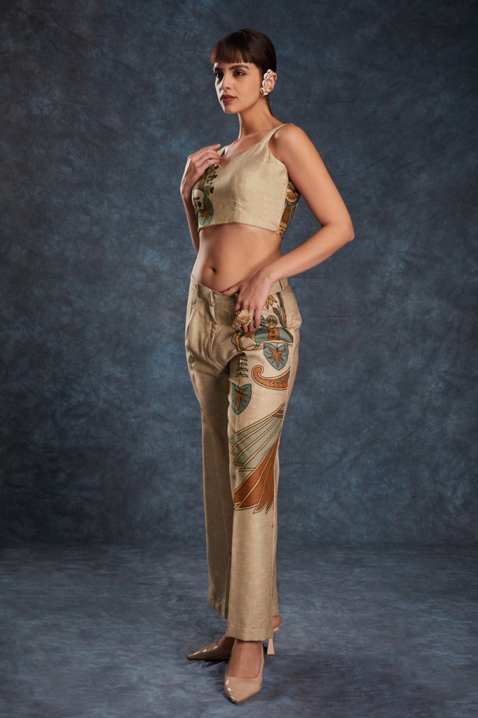 Brown Trendy Printed Linen Co-Ord Set Top & Pant ClothsVilla